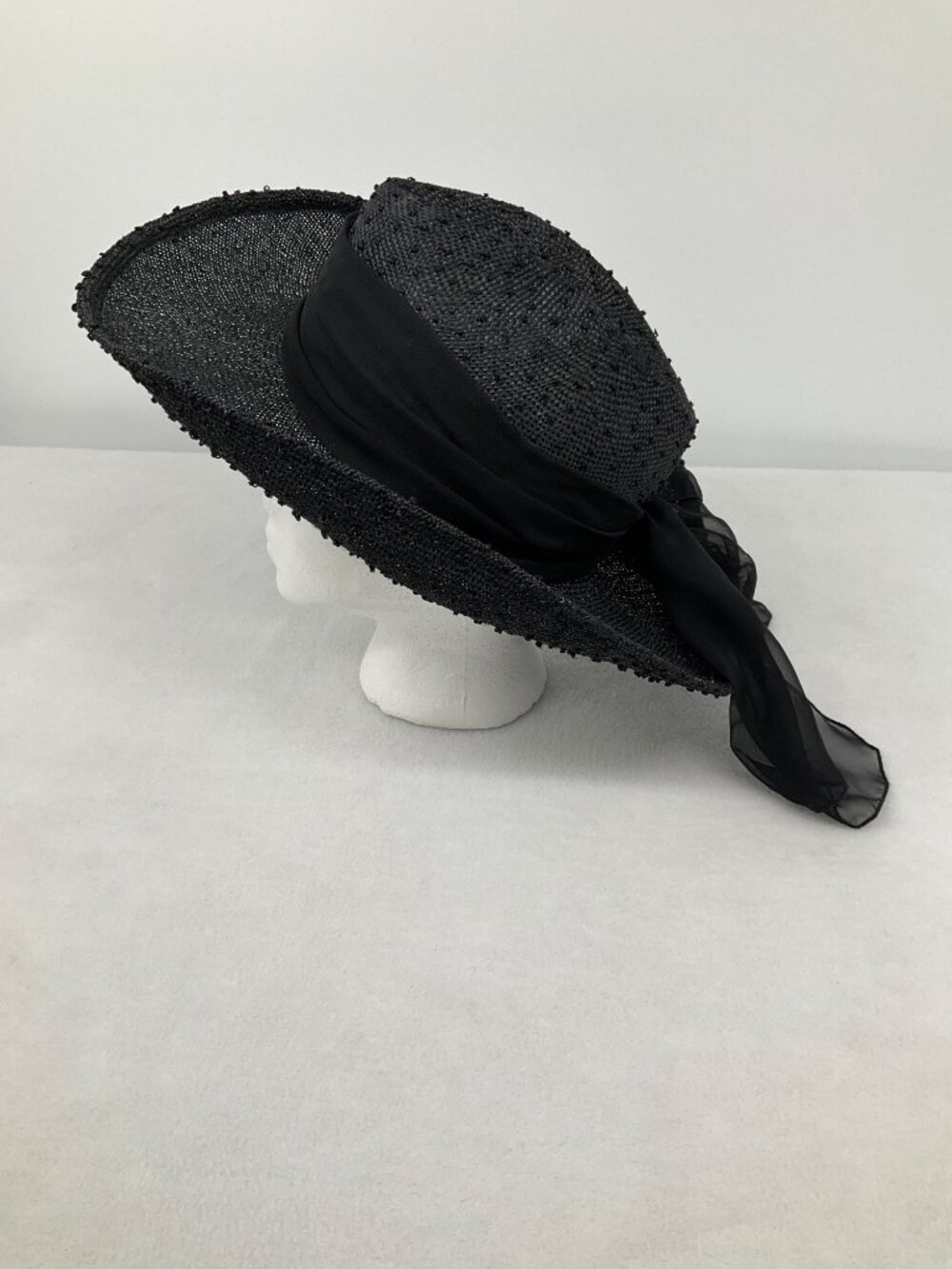 David Cohen Vintage Black textured Sun Hat with Bow - Picture 2 of 10